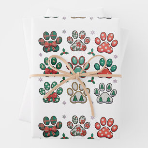 Hundepfoten-Weihnachten-Coquette-Schleife-Xmas-Bau Geschenkpapier Set