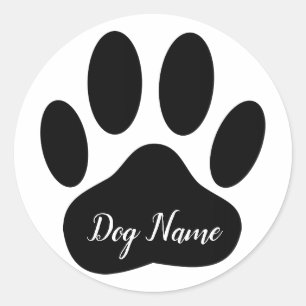 Hundepfotenabdruck mit individuellem Namen Canine Runder Aufkleber