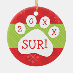 Hundepfotenabdruck Weihnachten Rot & Grün Benutzer Keramik Ornament