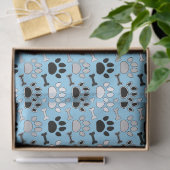 Hundepfotenabdrücke und Knochen Muster Blau Seidenpapier (Geschenk)