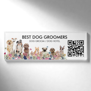 Hundepfotenrahmen Klar Floral Elegant QR-Code Namenschild