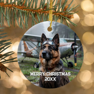 Hundepilot-Flugzeug Lustiges Luftfahrt-Weihnachtsf Keramik Ornament