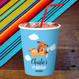 Hundepilotin Flug Flugzeug, Niedliche Kinder Blaue Pappbecher