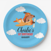 Hundepilotin Flug Flugzeug, Niedliche Kinder Blaue Pappteller (Vorderseite)