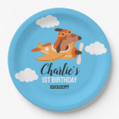 Hundepilotin Flug Flugzeug, Niedliche Kinder Blaue Pappteller (Vorderseite)