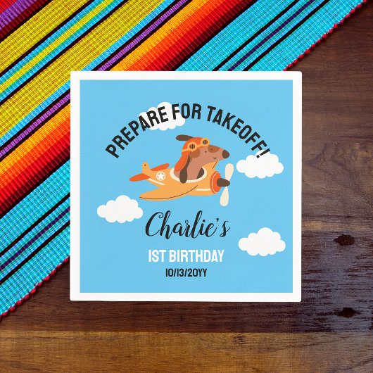 Hundepilotin Flug Flugzeug, Niedliche Kinder Blaue Serviette