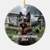 Hundepilotin Funny Aviation Foto Weihnachten Keramik Ornament (Hinten)