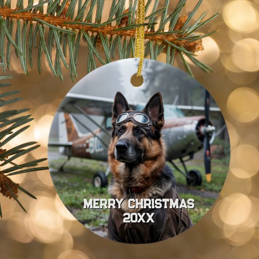Hundepilotin Funny Aviation Foto Weihnachten Keramik Ornament