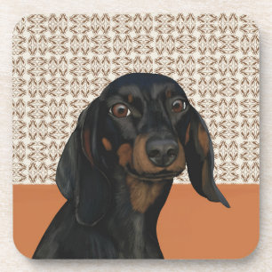 Hundeportrait der schwarzen Dackel für Hundefreund Getränkeuntersetzer
