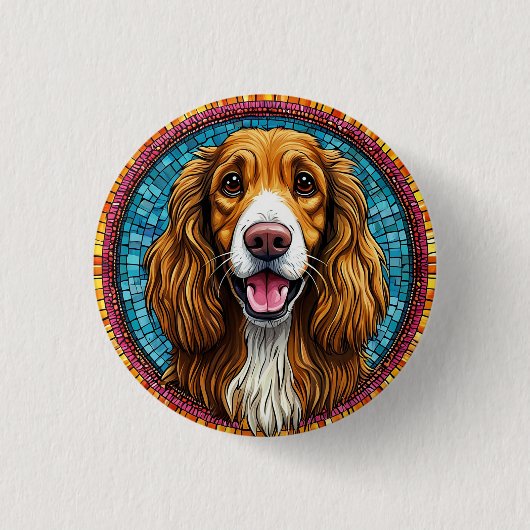 Hundeportrait mit mosaik Inspiriert Hintergrund Button (Vorderseite)