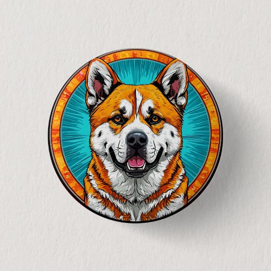 Hundeportrait mit mosaik Inspiriert Hintergrund Button (Vorderseite)