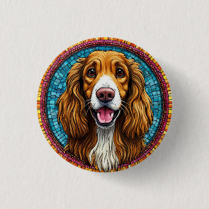 Hundeporträt mit mosaik-inspiriertem Hintergrund Button