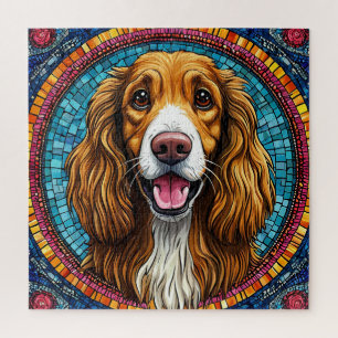 Hundeporträt mit mosaik-inspiriertem Hintergrund Puzzle