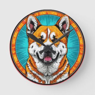 Hundeporträt mit mosaik-inspiriertem Hintergrund Runde Wanduhr