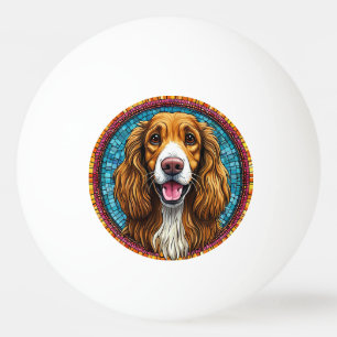 Hundeporträt mit mosaik-inspiriertem Hintergrund Tischtennisball