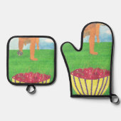 Hundepuhen und Kirsche Ofenhandschuh & Topflappen-Set (Vorderseite)