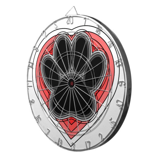Hundepuppe im roten Herzen mit Konturen Dartscheibe (Vorderseite rechts)
