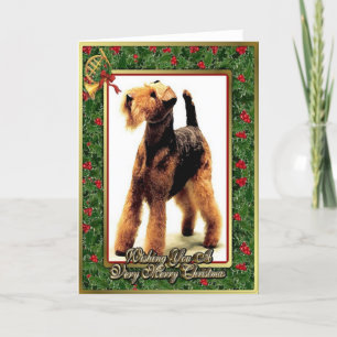 Hunderaum-Weihnachtskarte Airedales Terrier Feiertagskarte
