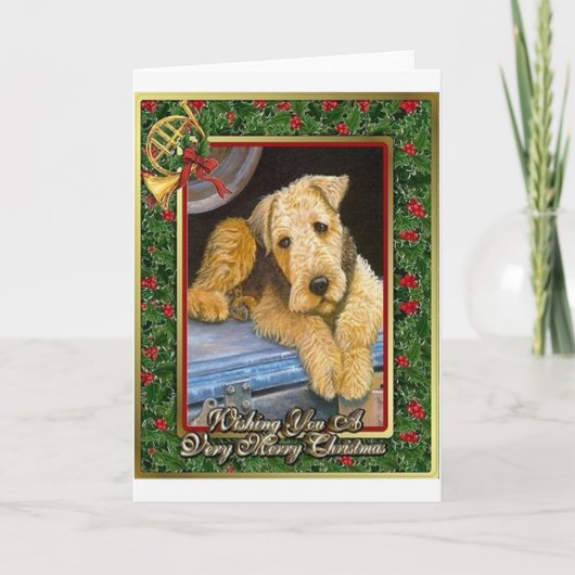 Hunderaum-Weihnachtskarte Airedales Terrier Feiertagskarte (Vorderseite)