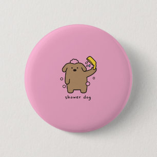 Hunderdusche Brauner Pudel Badezeit Kawaii Button