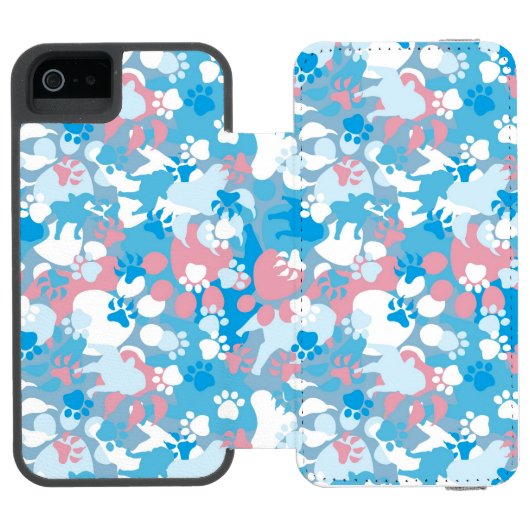 Hunderosa und blaues Tarnungs-Muster Incipio iPhone Geldbeutel-Hülle (Folio Geöffnet)