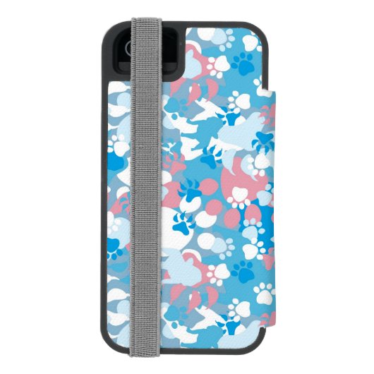 Hunderosa und blaues Tarnungs-Muster Incipio iPhone Geldbeutel-Hülle (Folio Rückseite)