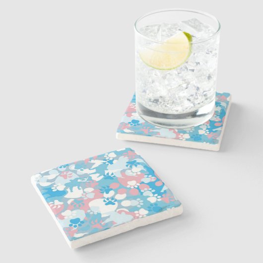 Hunderosa und blaues Tarnungs-Muster Steinuntersetzer (Seitenansicht)