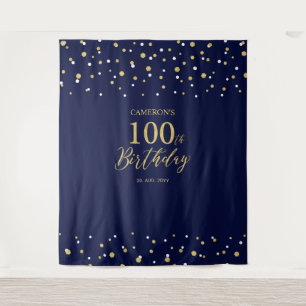 Hundert Gold & Navy 100. Geburtstagsfeier Hintergr Wandteppich