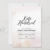 Hundert | Minimal 100. Geburtstagsparty Wasserfarb Einladung (Vorderseite)