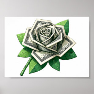 Hundertdollarnoten Origami Rose Art Poster