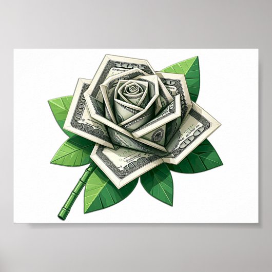 Hundertdollarnoten Origami Rose Art Poster (Vorne)