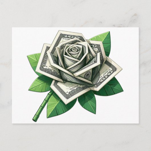 Hundertdollarnoten Origami Rose Art Postkarte (Vorderseite)