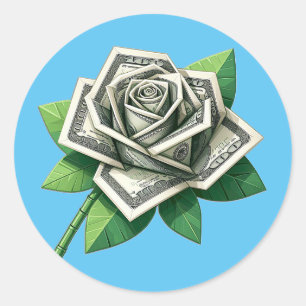 Hundertdollarnoten Origami Rose Art Runder Aufkleber