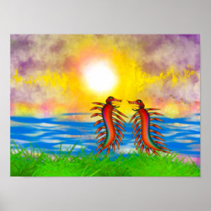 Hundertfüßer kämpfen am Strand Poster