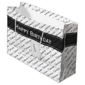 Hundertste Schwarz/Weiß Typografie Muster - 100. Große Geschenktüte (Vorderseite Schrägansicht)