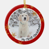 Hundes erstes Red Gold Snowflakes Foto Keramik Ornament (Vorne)