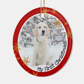 Hundes erstes Red Gold Snowflakes Foto Keramik Ornament (Links)
