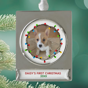 Hundes Niedlicher Puppy-Keepake zu Weihnachten Banner-Ornament Silber