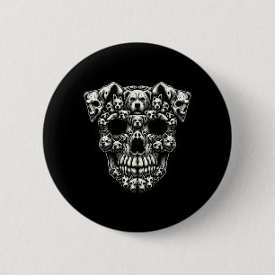 Hundeschädel-Röntgen-Halloween-Skelett Schwarz Lan Button