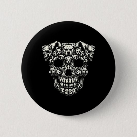 Hundeschädel-Röntgen-Halloween-Skelett Schwarz Lan Button (Vorderseite)