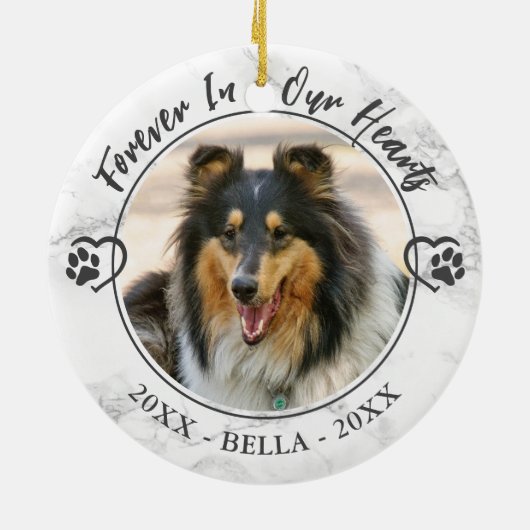 Hundeschema für immer in unserem Herzen Foto Hörpf Keramik Ornament (Hinten)