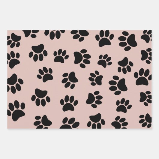 Hundeschema Muster auf Rose Gold Schwarz und Weiß Geschenkpapier Set (Vorderseite)