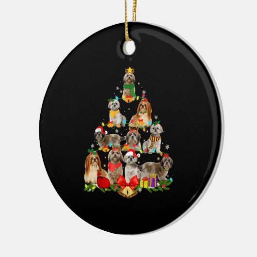 Hundeschenkgeschenke Shitzu Baum Weihnachtslicht Keramik Ornament (Links)
