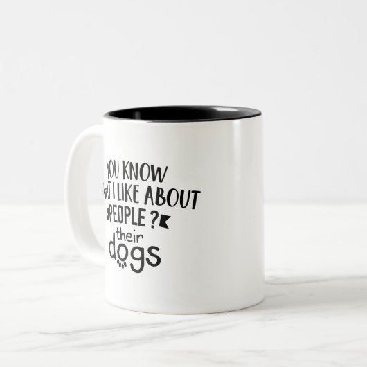 Hundeschenkgutscheine, was ich an Menschen mag, de Zweifarbige Tasse (Vorderseite Links)