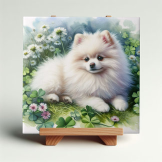 Hundeschleife mit weißem Spitz Fliese