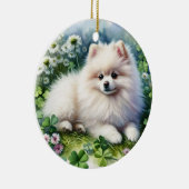 Hundeschleife mit weißem Spitz Keramik Ornament (Rechts)