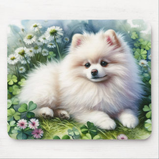 Hundeschleife mit weißem Spitz Mousepad