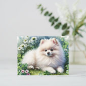 Hundeschleife mit weißem Spitz Postkarte (Stehend Vorderseite)