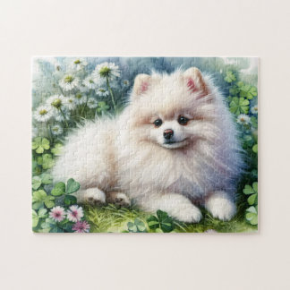 Hundeschleife mit weißem Spitz Puzzle