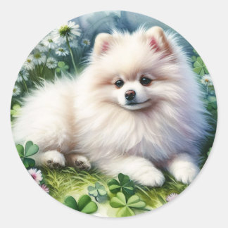 Hundeschleife mit weißem Spitz Runder Aufkleber